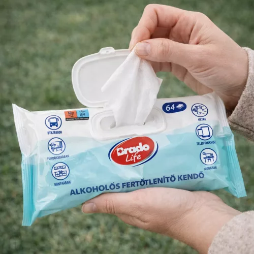 Bradolife alkoholos fertőtlenítő kendő 64 db kupakos
