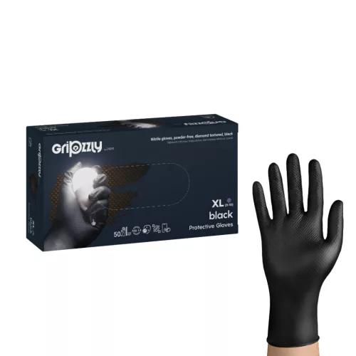 Gripzzly fekete nitril kesztyű 50 db S méret