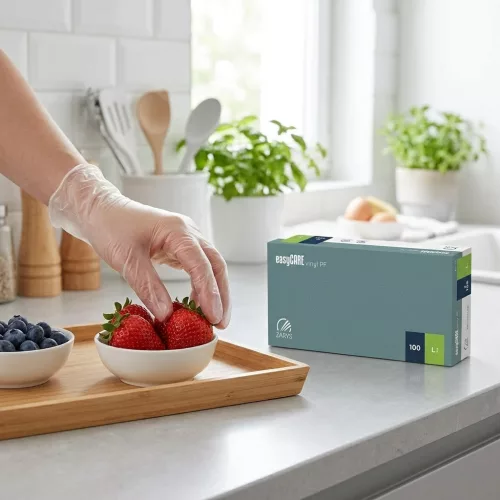 EasyCare púdermentes vinyl vizsgálókesztyű 100 db M méret